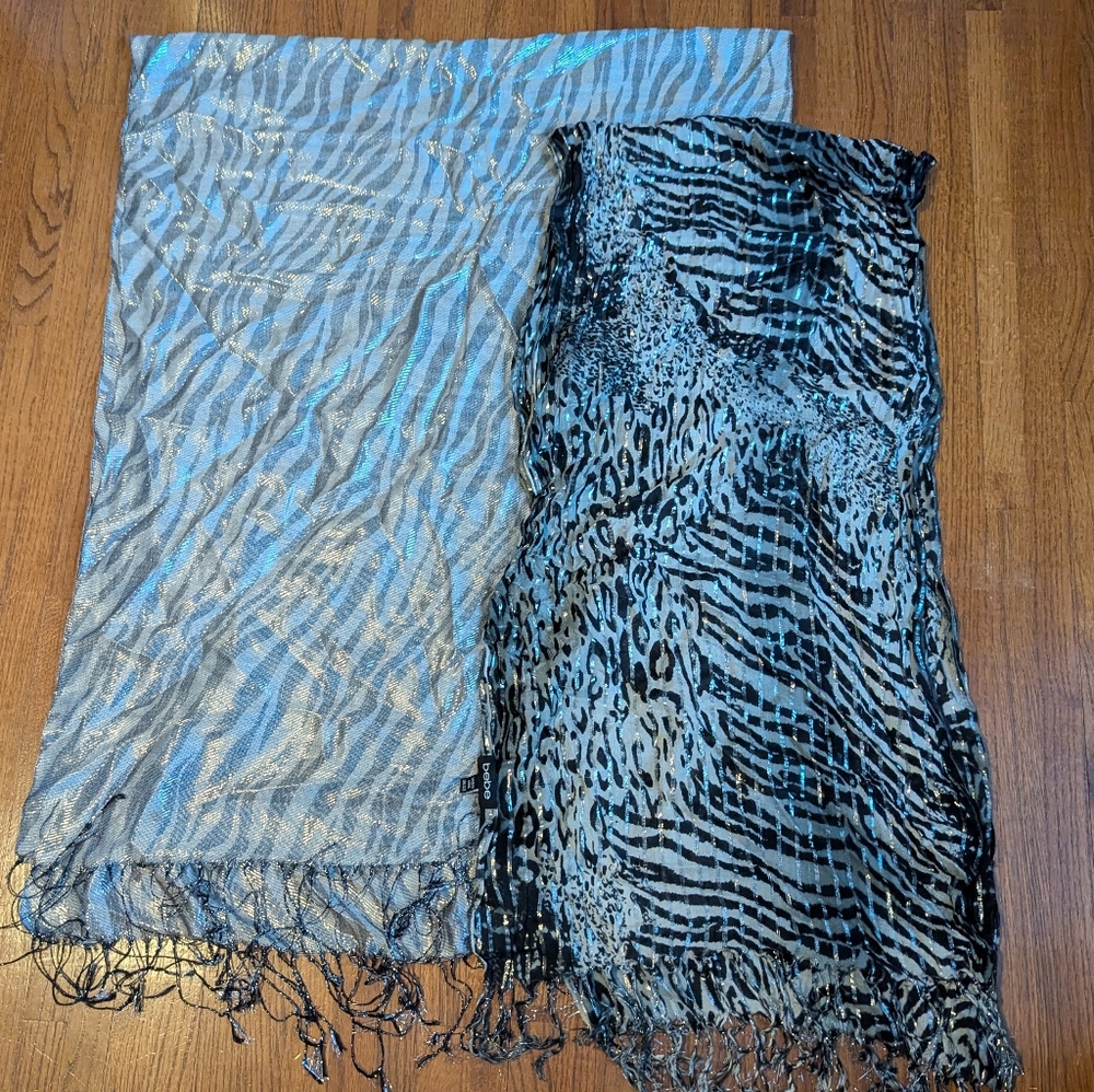 2 Animal Print Glitter Shimmer Wrap Scarves